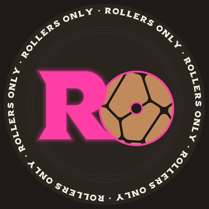 Rollers Only logo — a vinyl record with a hot pink R and a giraffe-patterned O